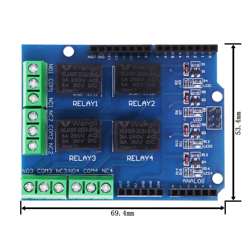 Four Channel 5V 3A Relay Shield