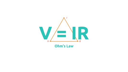 Ohm's Law formula V = IR shown with the Ohm's Law triangle (V over I and R), Cute Lava brand graphic